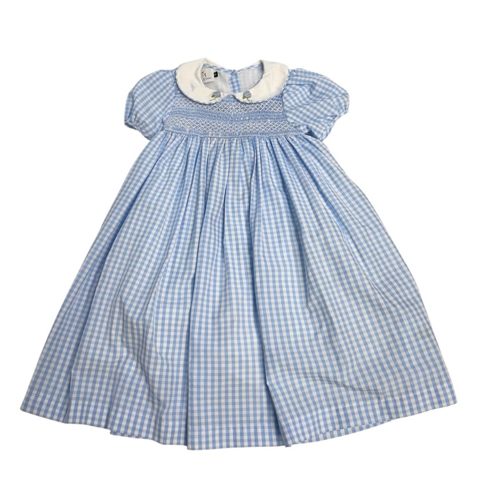 Maddie & Connor Light Blue Gingham Smocked Lined Dress Size 6